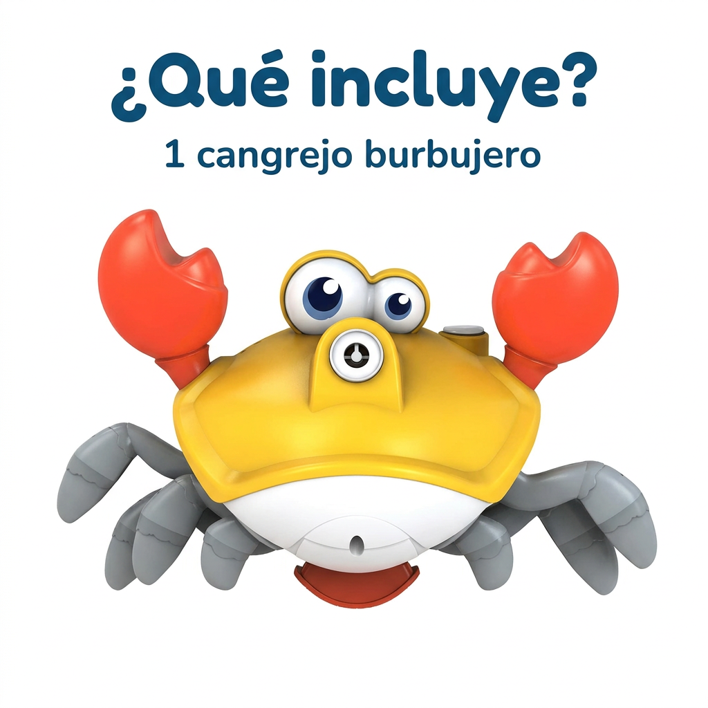 Contenido confirmado de la compra: un cangrejo burbujero 25002A amarillo con pinzas rojas.
