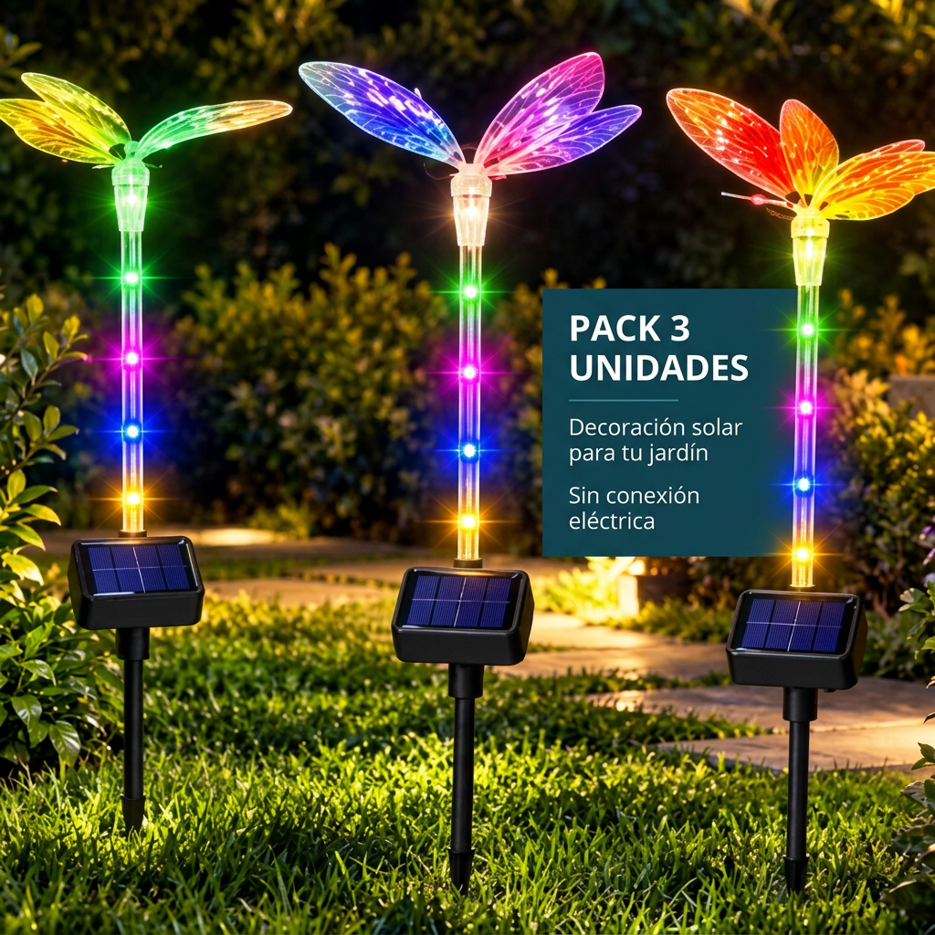 Publicidad pack 3 unidades mariposas solares LED para decoración de jardín