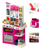 Cocina infantil fucsia y detalles de estufa y horno