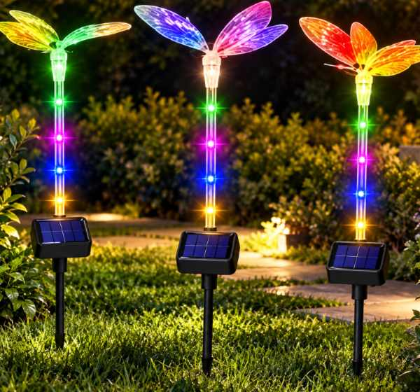 Foto de referencia pack 3 unidades mariposas solares multicolor con estaca LPBF-C