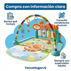 Gimnasio bebé con recomendaciones para revisar contenido, envío y supervisión adulta.