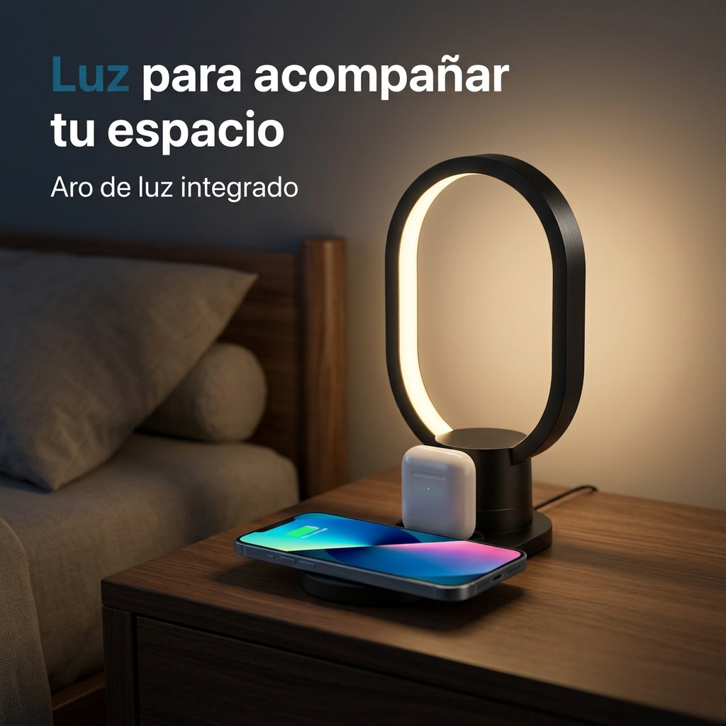 Aro de luz integrado de la base AY41 en una mesa de noche.