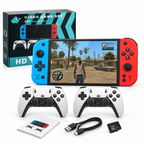 Consola G90 con caja, dos mandos, cable USB, manual y microSD de 64 GB