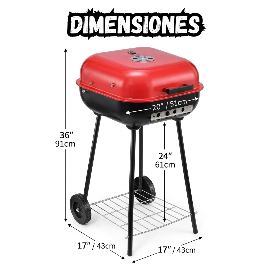 Asador Parilla Portátil Carbón Con Ruedas Tapa Esmaltada