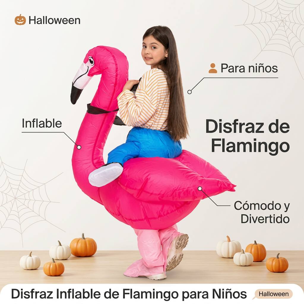 Disfraz inflable de flamingo para niños con características señaladas: Halloween, inflable, para niños