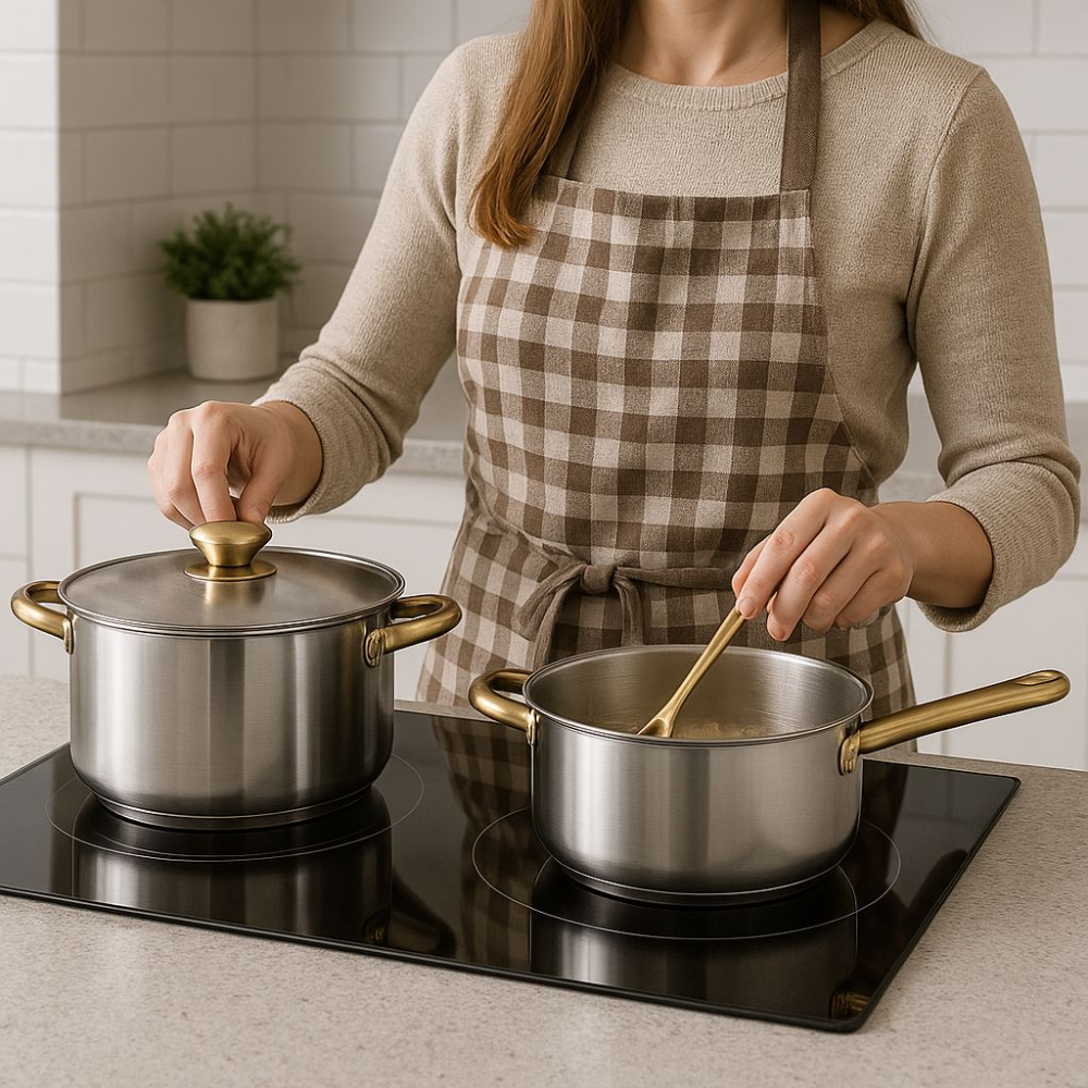 Set Ollas Acero Inox Klausberg 12Pzs Cocina Mangos Dorados