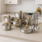 Set Ollas Acero Inox Klausberg 12Pzs Cocina Mangos Dorados