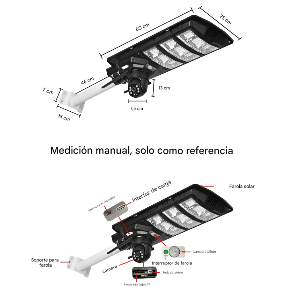 Lampara Reflector Solar Camara Wifi Integrada Sensor Ip66