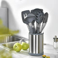 Utensilios De Cocina Silicona Resistente 12 Piezas Con Base Metalica Giratoria Negro