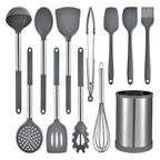 Utensilios De Cocina Silicona Resistente 12 Piezas Con Base Metalica Giratoria Negro