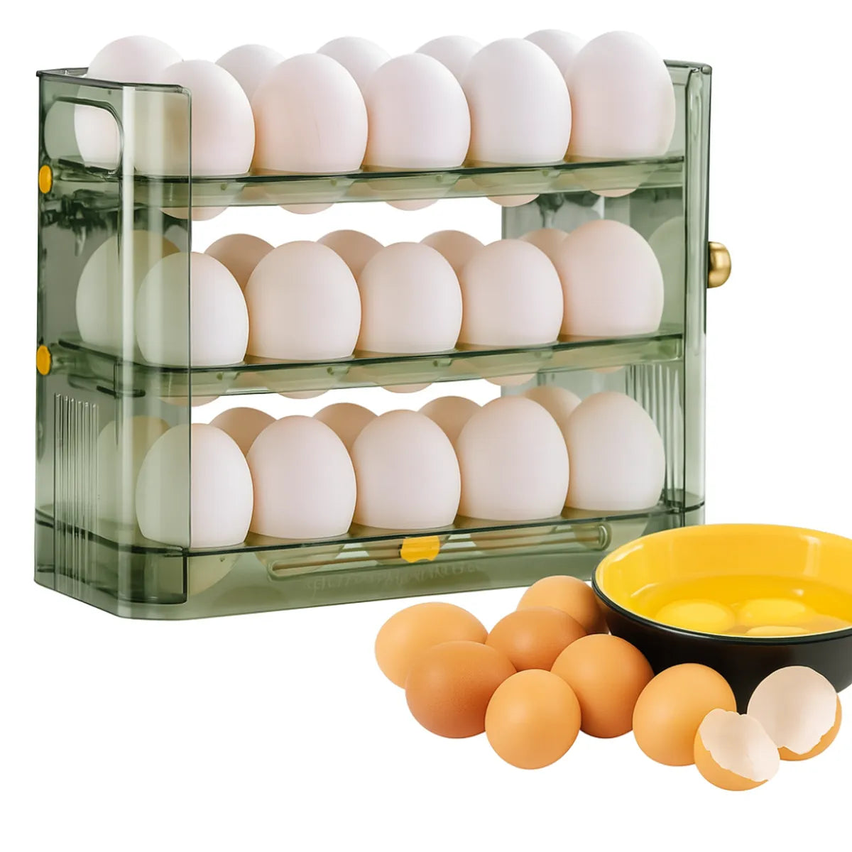Organizador De Huevos Apilable 3 Niveles Nevera Cocina 30 Und