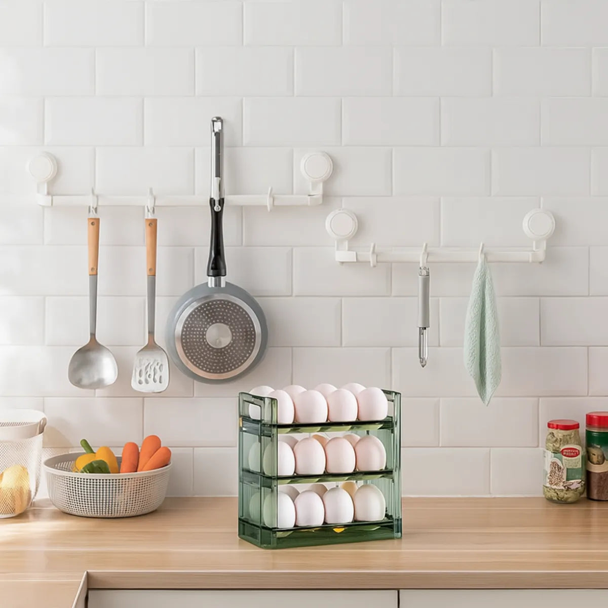 Organizador De Huevos Apilable 3 Niveles Nevera Cocina 30 Und