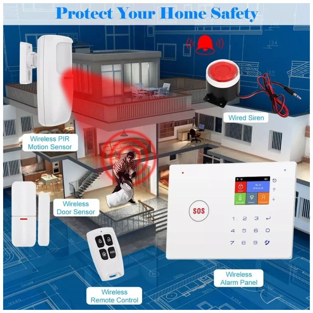 Alarma Wifi Inteligente Con Pantalla Y Sensores