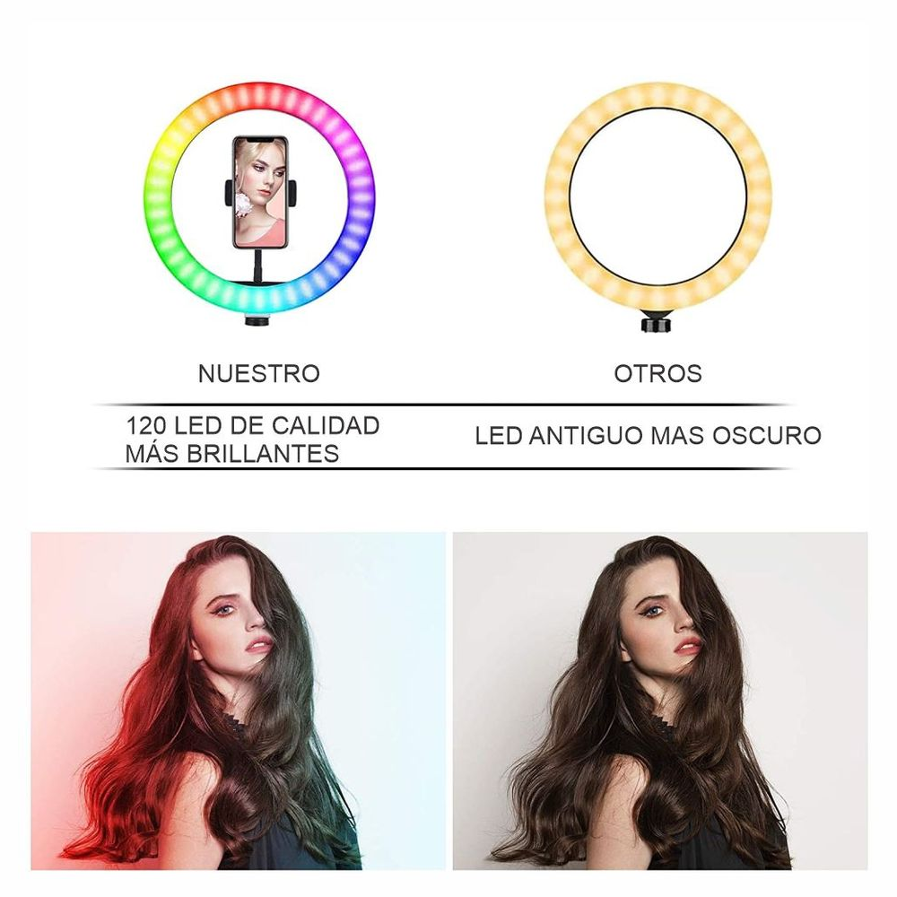 Aro De Luz 33 Cm Rgb Led Con Trípode Profesional 2 Mts