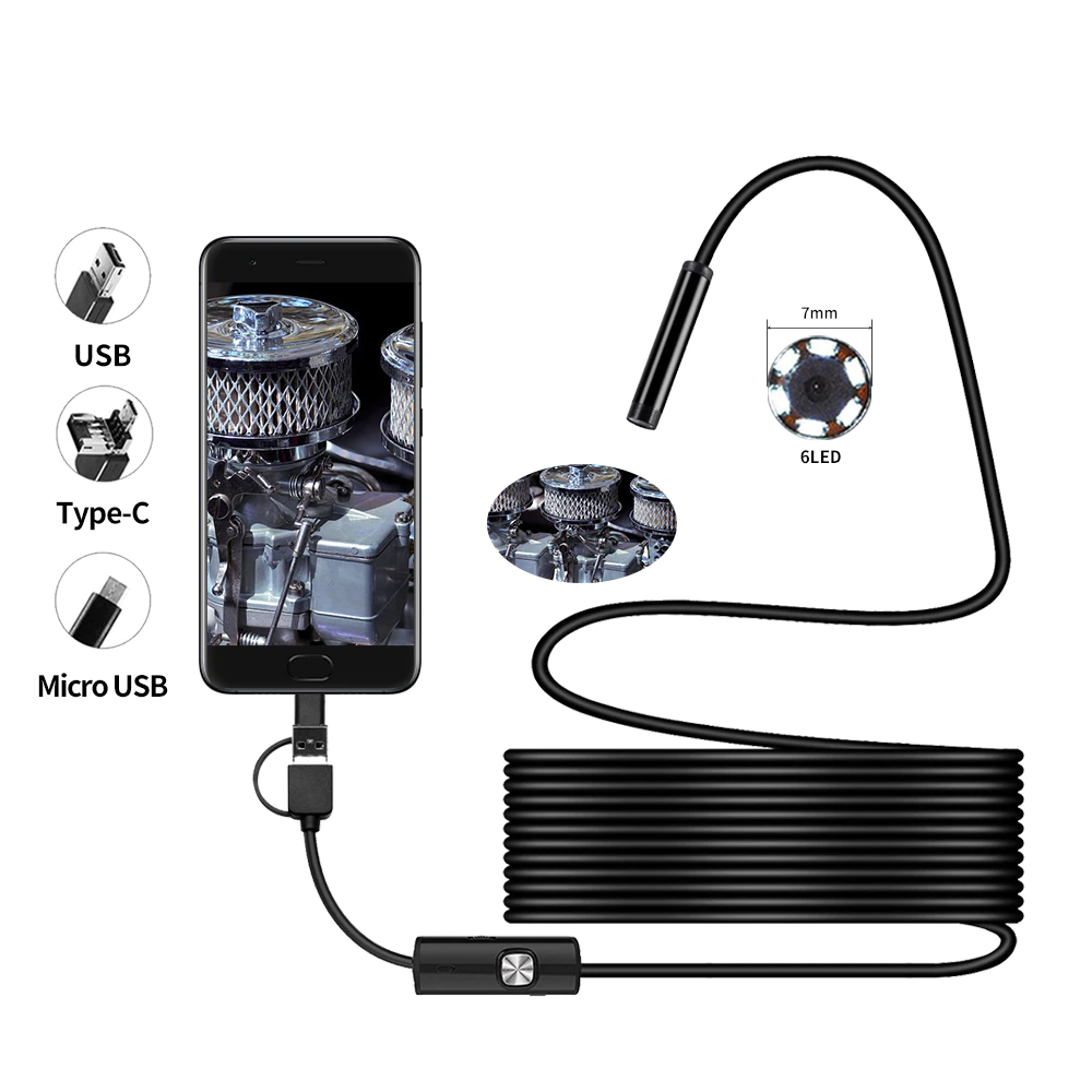 Cámara Endoscopio Para Celular Y Pc Usb Android 6 Led 5 Mts