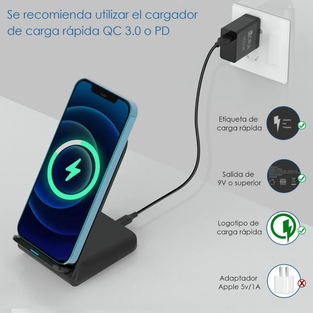 Cargador Carga Rápida Inalámbrico Base De Celular Iq Gar157