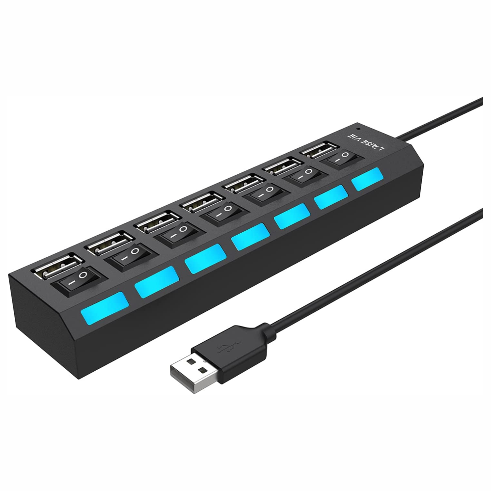Multitoma USB 7 Puertos Individuales Con Switch
