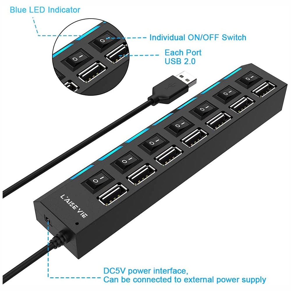 Multitoma USB 7 Puertos Individuales Con Switch