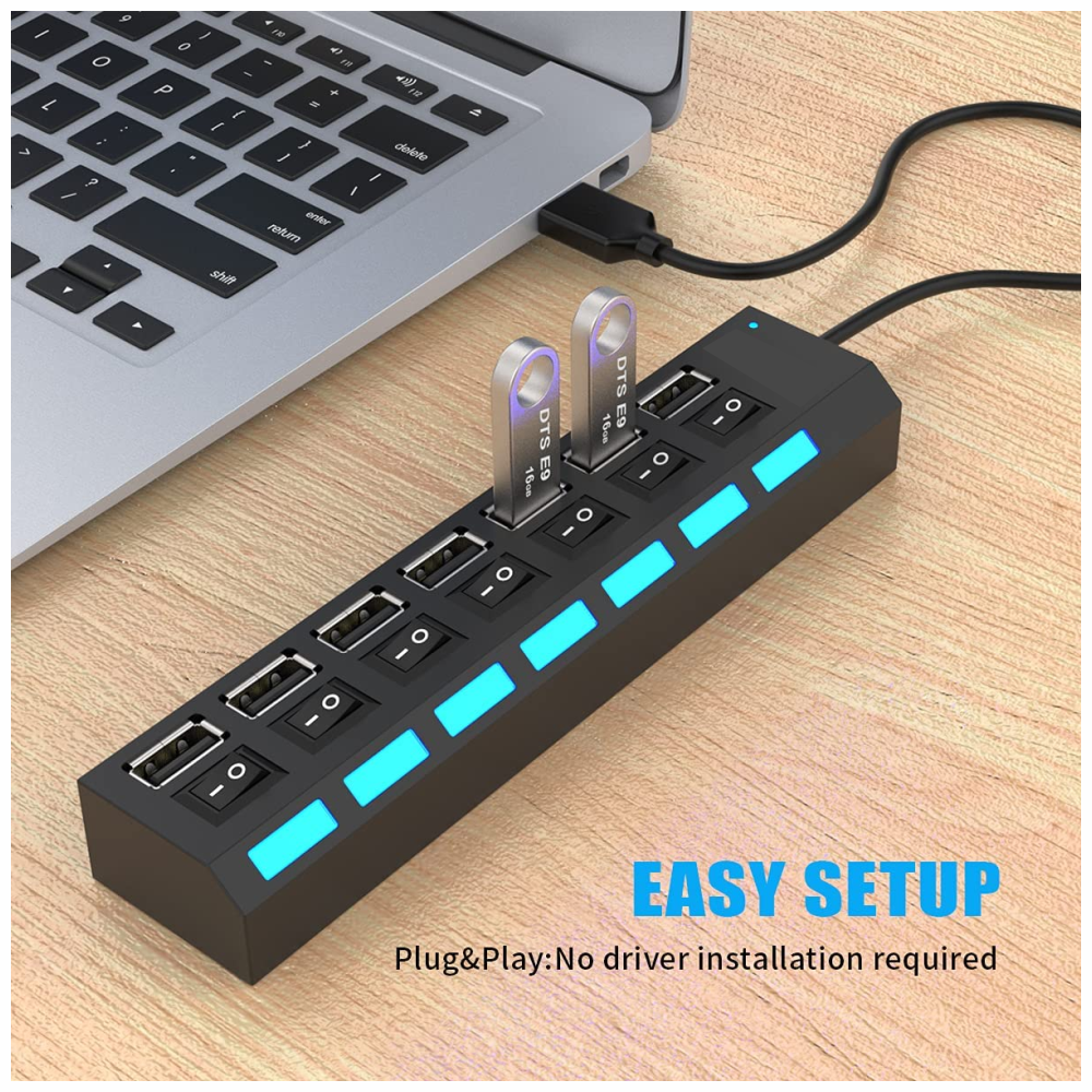 Multitoma USB 7 Puertos Individuales Con Switch