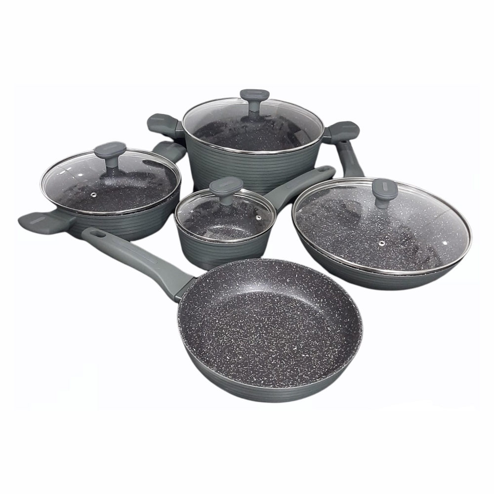 Juego De Ollas 9 Pcs En Marmol Antiadherente Wok Incluido