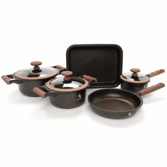Batería Ollas En Granito 8 Piezas Schaffhausen Black Gold