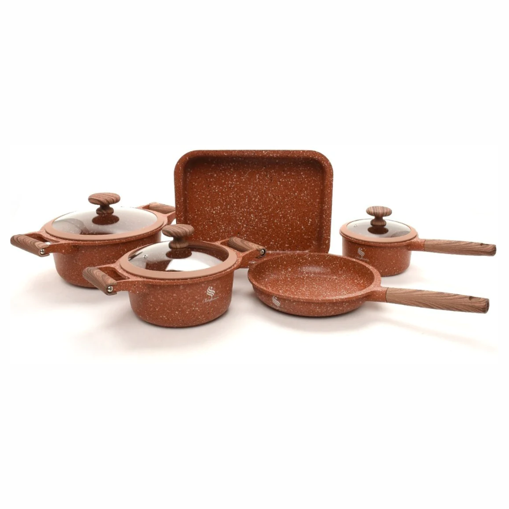 Batería Ollas En Granito 8 Piezas Schaffhausen Black Gold