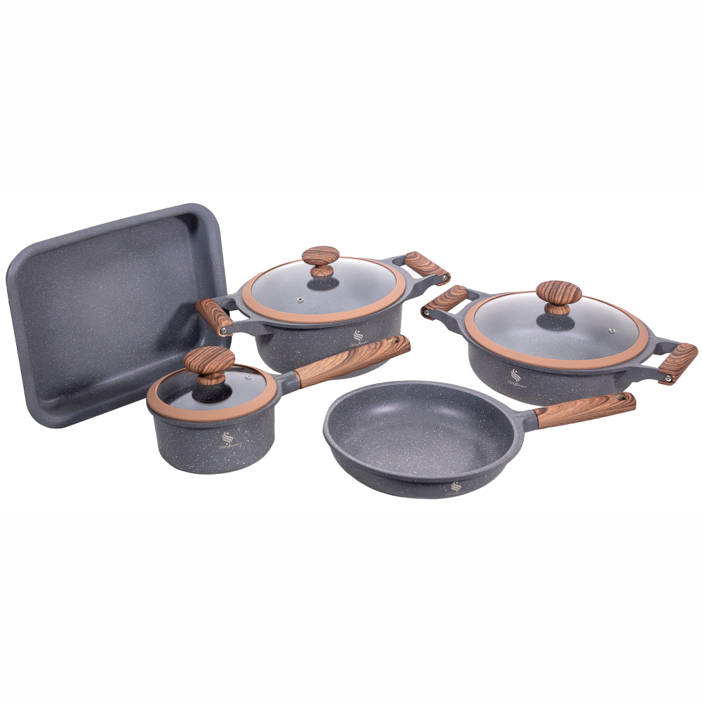 Batería Ollas En Granito 8 Piezas Schaffhausen Black Gold