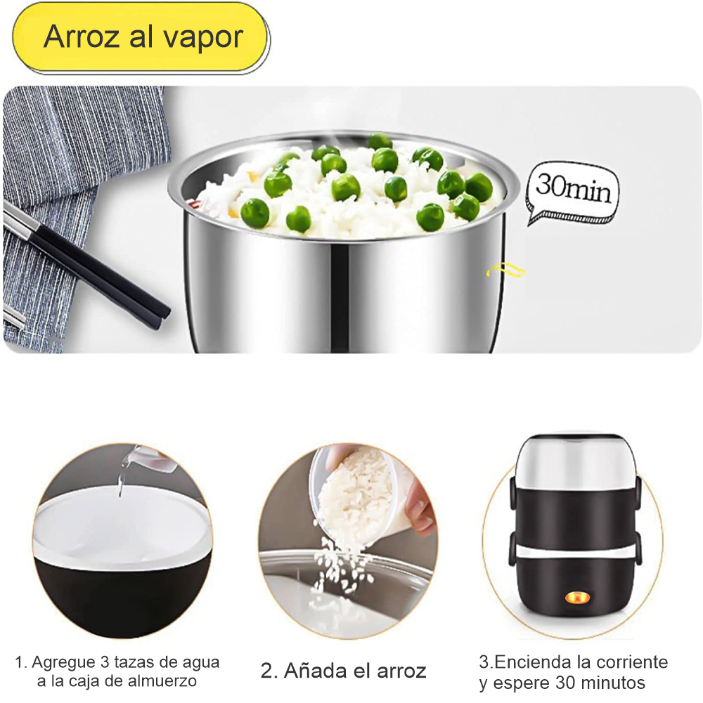 Lonchera Eléctrica Al Vapor 3 Niveles Multifunción Portátil