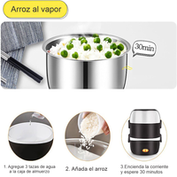 Thumbnail for Lonchera Eléctrica Al Vapor 3 Niveles Multifunción Portátil