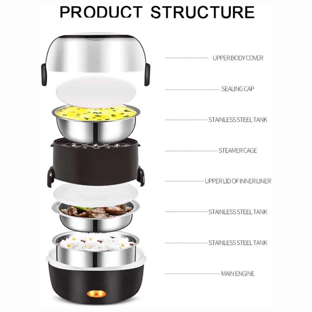 Lonchera Eléctrica Al Vapor 3 Niveles Multifunción Portátil