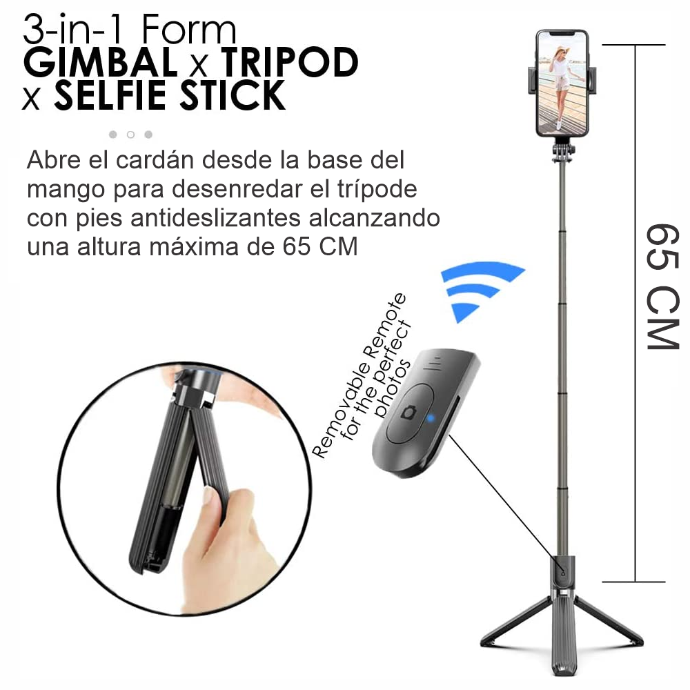 Palo Selfi Stick 3 En 1 Trípode Control Bluetooth Gymbal H5