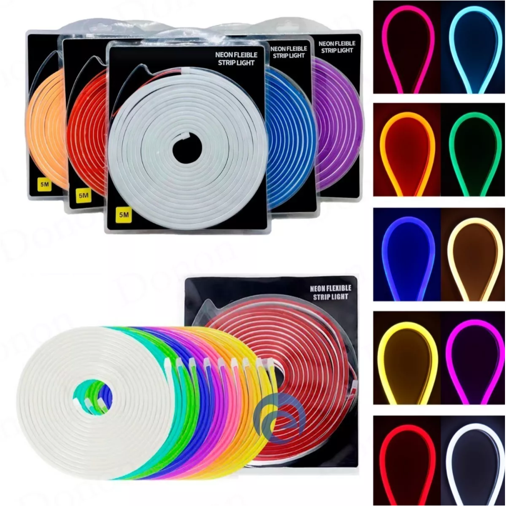 Luz Neon Flex Rollo De 5 Metros 12v Con Adaptador