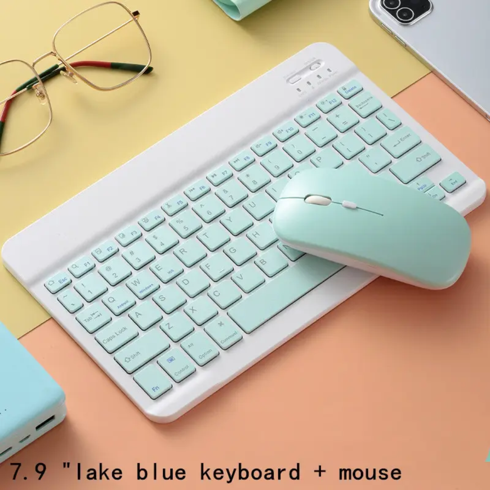 Teclado Bluetooth Recargable Mouse Keyboard Color Pastel Kit