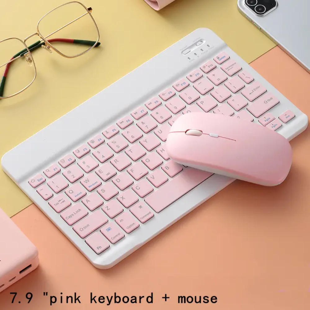Teclado Bluetooth Recargable Mouse Keyboard Color Pastel Kit