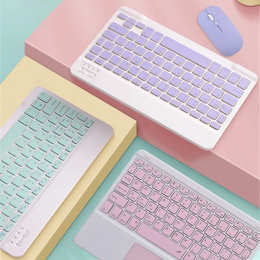 Teclado Bluetooth Recargable Mouse Keyboard Color Pastel Kit