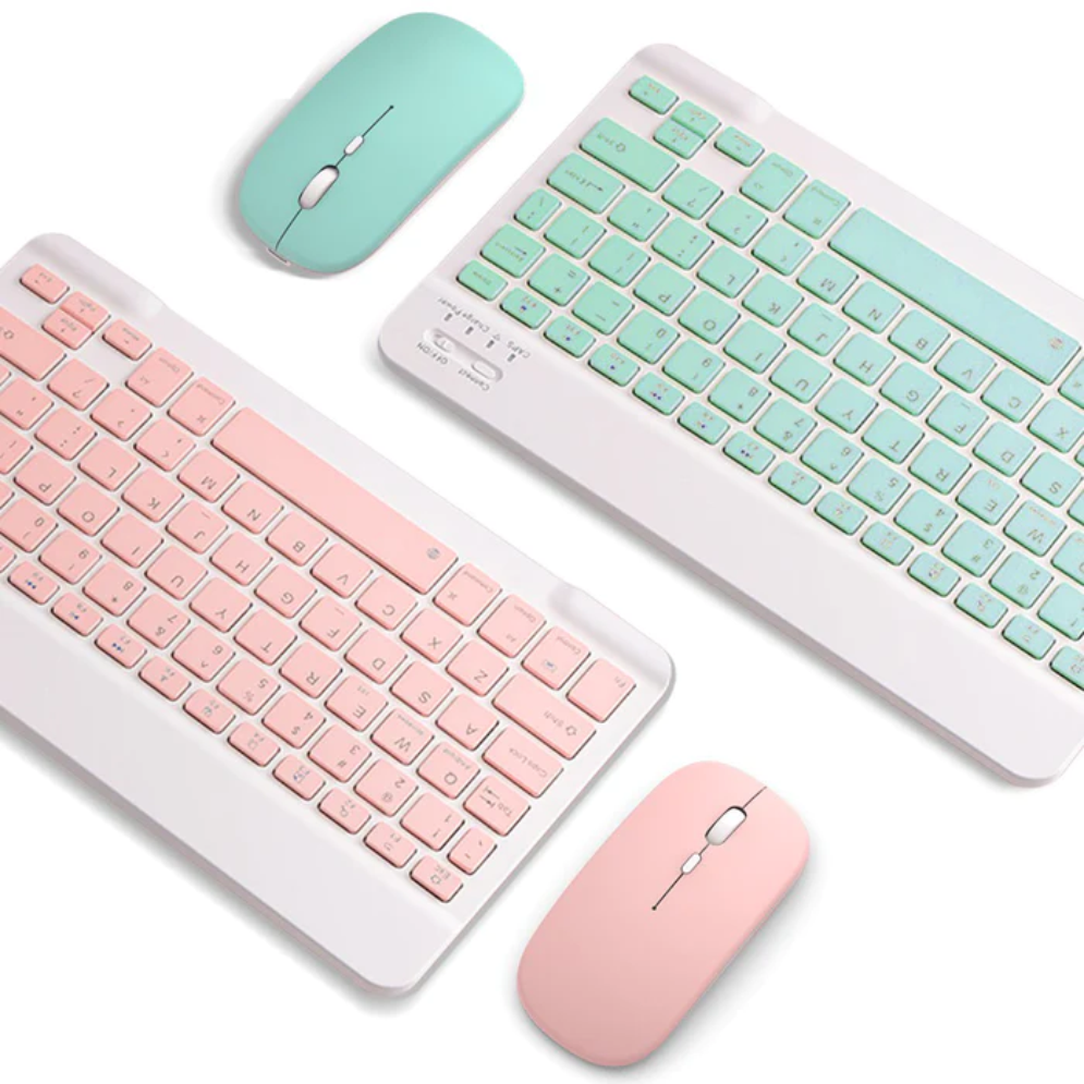 Teclado Bluetooth Recargable Mouse Keyboard Color Pastel Kit