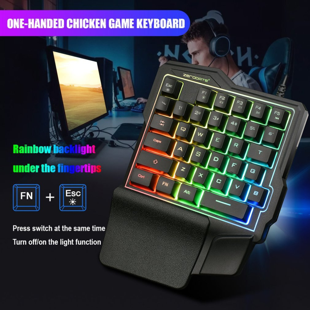 Teclado Gamer Una Mano 35 Teclas K7 Retroiluminado Membrana